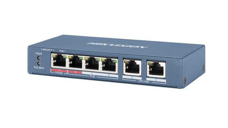Switch 4 porturi PoE+ 2 Uplink Hikvision DS-3E0106HP-E nou sigilat