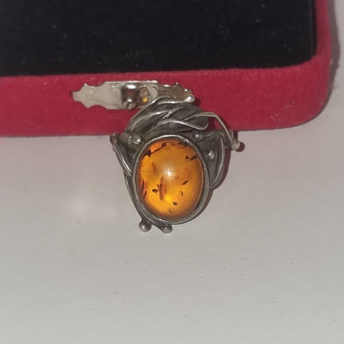 Inel argint 925 cu chihlimbar natural, model vintage reglabil