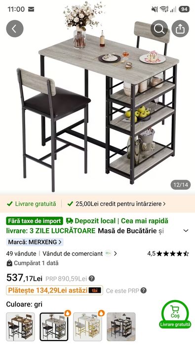 Masa bucatarie cu 2 scaune