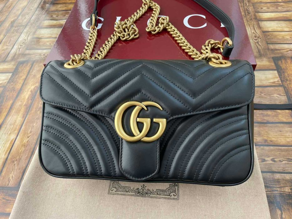 Оригинална Чанта Gucci Черна Marmont Beloved Гучи Златно Gold GG лого