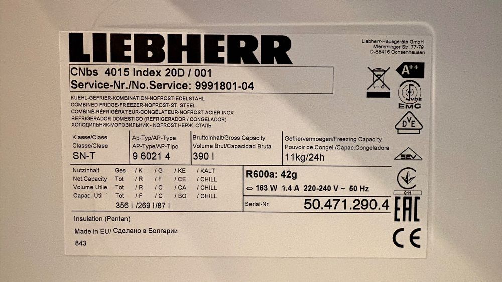 Libherr Хладилник с фризер CNBS 4015 инокс