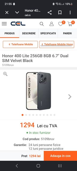 Vând telefon Honor 400 lite 5G