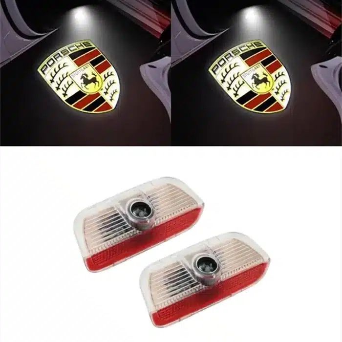 Set Logo Holograme Proiectoare Lampi 3D LED Lumini Usi Portiere Porsche