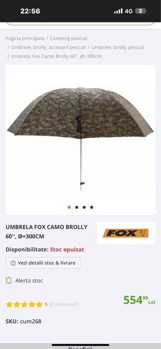 Umbrela Fox 60 Inch Camo Brolly 300cm noua‼️
