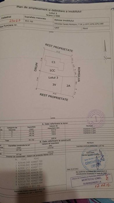 Vand teren intravilan  400mp,Sarata Monteoru