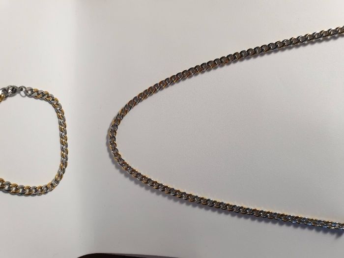 Комплект верижка и гривна – тройно позлатени в жълто и бяло злато