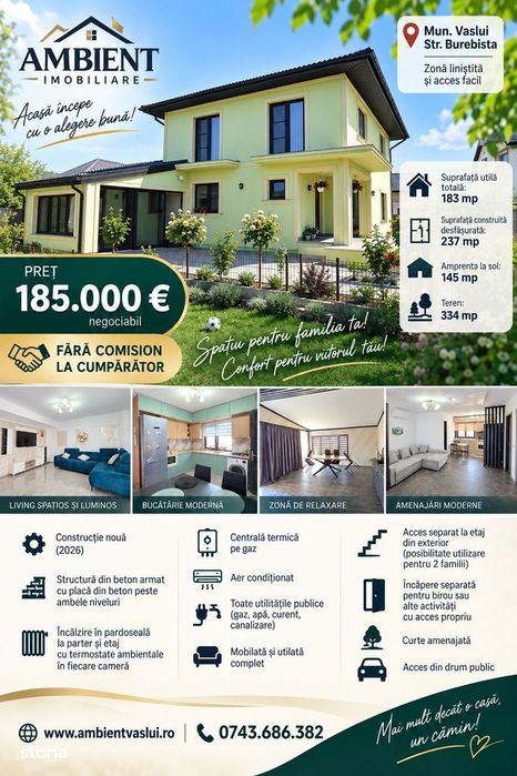 CASA individuală P+1E cu teren 334 mp, VASLUI - zona KAUFLAND;