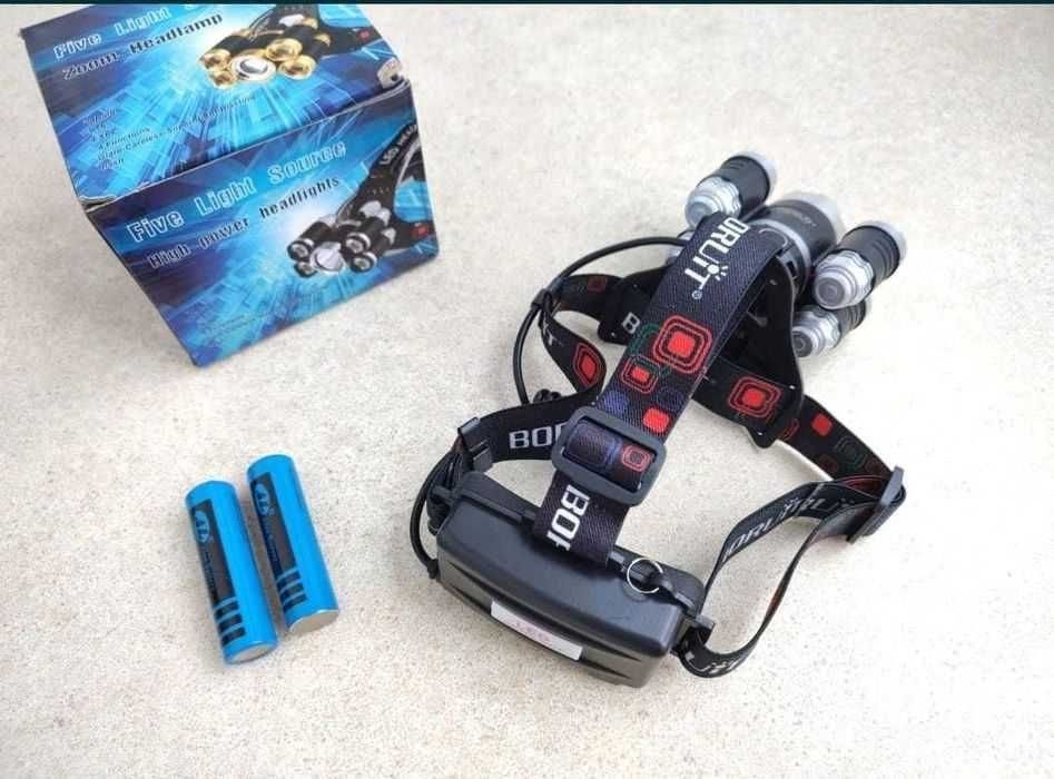 Lanterna de Cap Boruit 5 Led uri Cree Zoom 2 Acumulatori puternica Nou