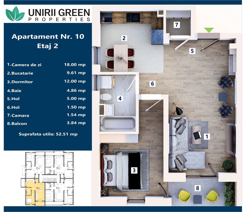 Apartament cu 2 camere in Unirii Green Properties
