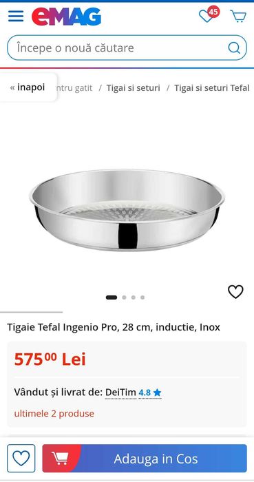 Tigaie tava profesionala TEFAL ingenio inox NOUA BON casă