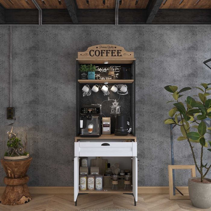 Кът за кафе Puzzle-home 3123, С осветление, Кухненски шкаф, 70х40х170