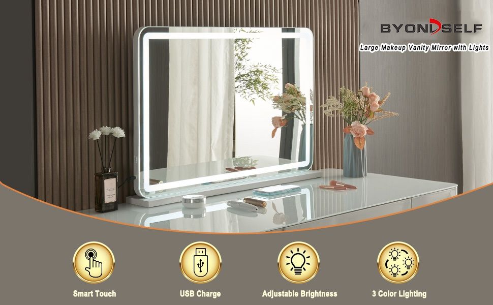 Професионално огледало за грим,с USB порт за зареждане и лупа