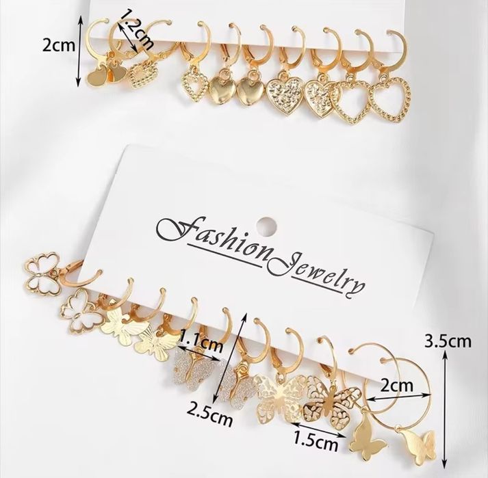 Нови златисти обеци с формата на пеперуда и сърце