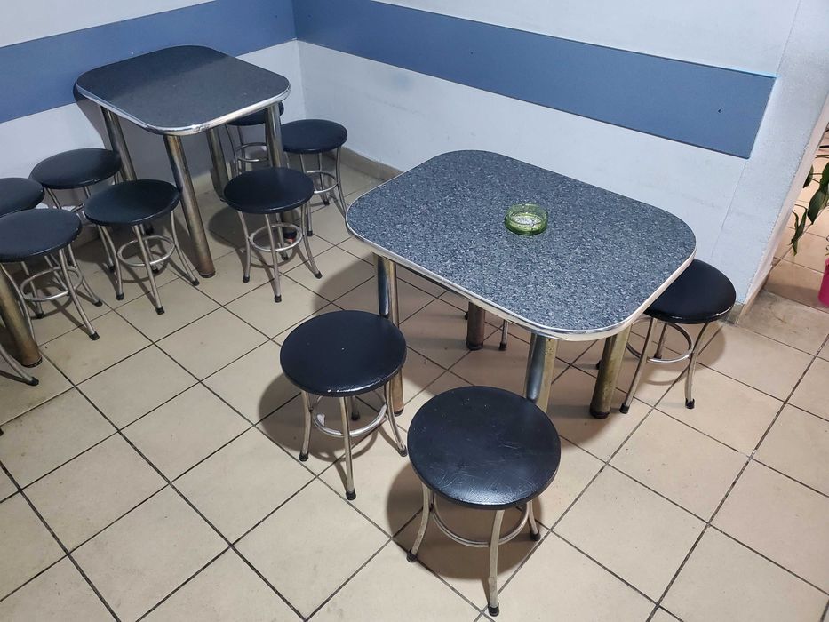 Masa si Scaune Pentru Bar, Set de 8, Scaun cu Picioare Inox