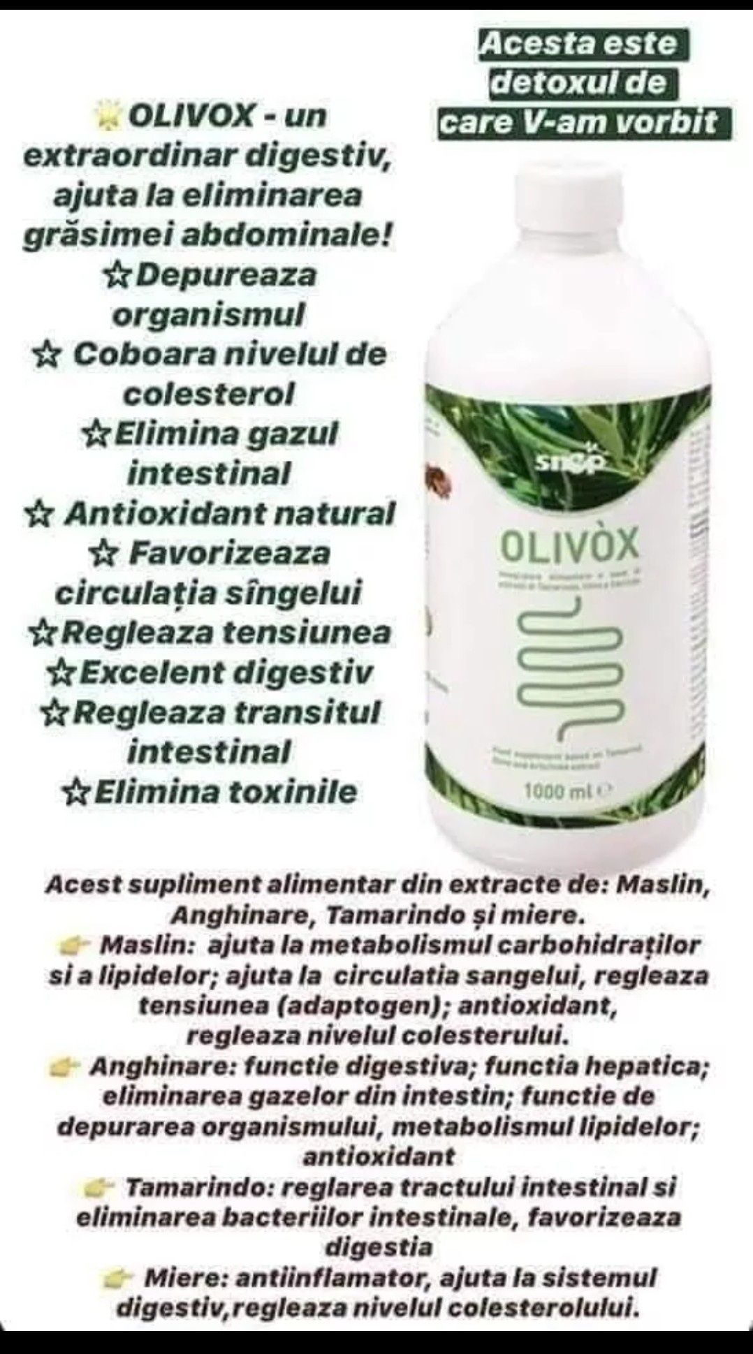 Olivox produs natural pentru detox si grasime abdominala