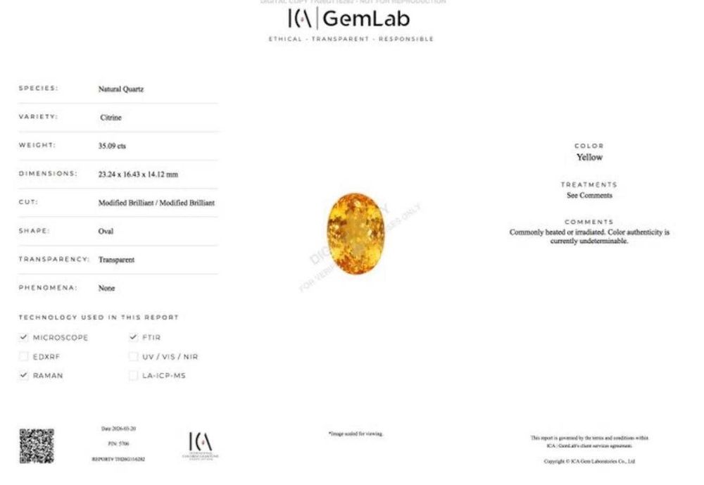 Citrin natural gigant 35.09 ct - Sigilat