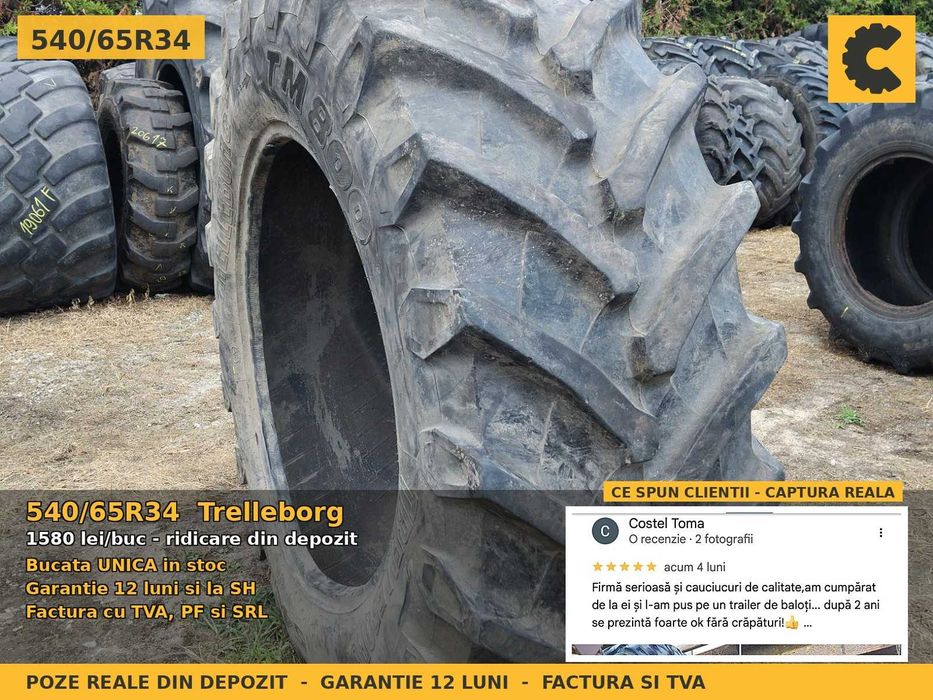 Cauciucuri Anvelope 540/65R34 540/65 R34 540 65 R34 16.9R34 5406534 Trelleborg Tractor Punte Spate Tractiune SH Second Hand FACTURA TVA Garantie 1 An