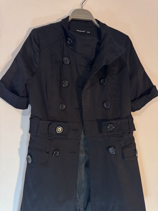 Trench cu mânecă scurtă, pentru toamnă,elegant,bleumarin,Atmosphere,38