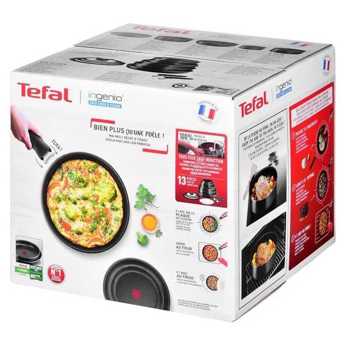 Set vase TEFAL Easy Cook & Clean L1539843, 13 piese, 16-28cm, aluminiu, negru nou sigilat