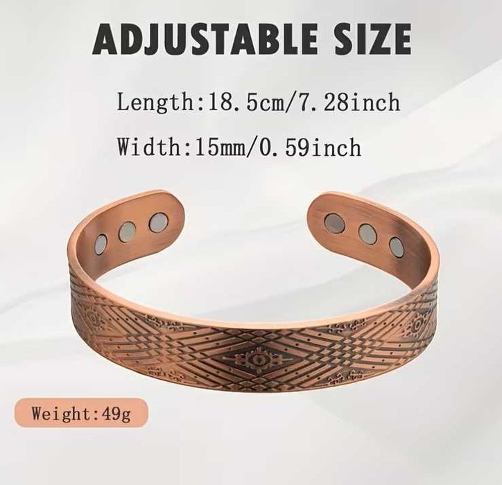 Brăţară unisex din cupru pur cu 6 magneţi Gauss