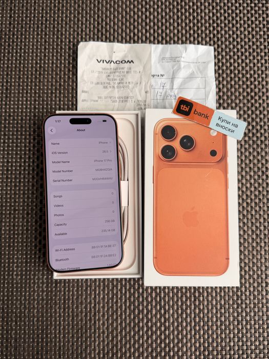 КАТО НОВ*Iphone 17 Pro*ЛИЗИНГ  41€/м 256GB Orange айфон 17 про оранжев
