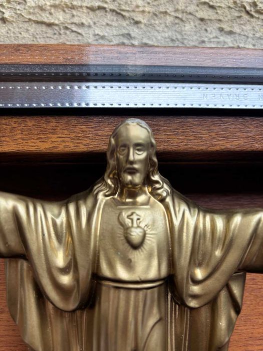Statuetă cu Sfânta Inimă a lui Iisus Hristos din metal/h=20cm.