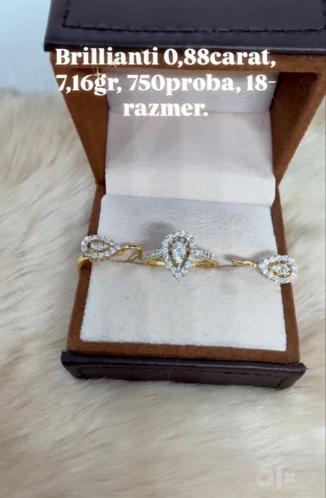 Бриллиантами 0,88carat 7,16gr, 18-размер, 750проба.