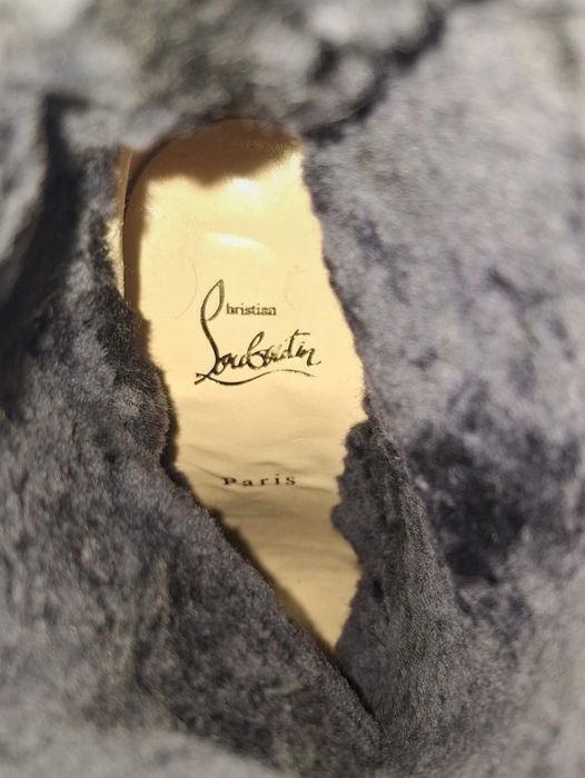 Cizme Christian Louboutin lungi cu toc gros din piele întoarsă