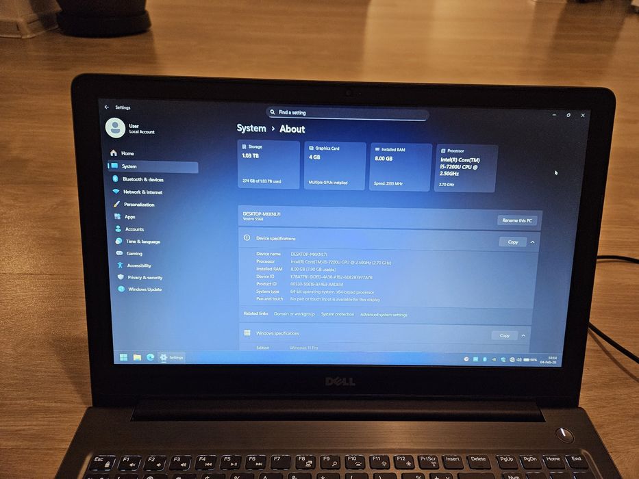 Laptop Dell Vostro 15 5568 i5-7200u, 8gb ram, nvidia 940XM, nvme+hdd