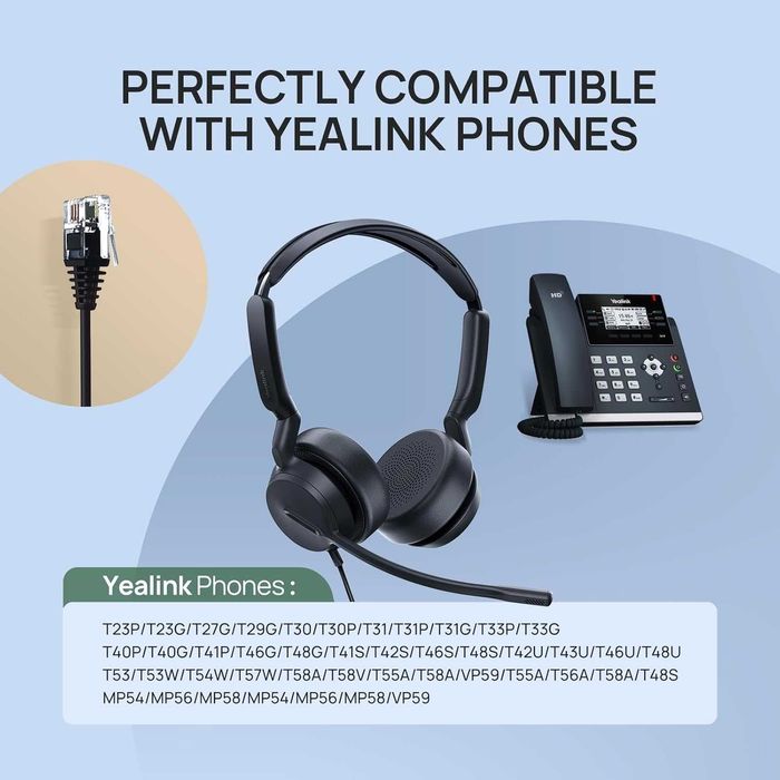Yealink YHS36 E2 Кабелни слушалки за настолни телефони, QD към RJ9
