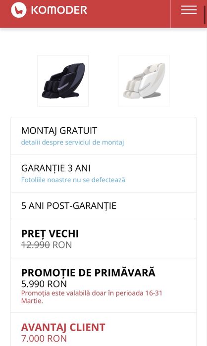 Fotoliu Masaj / Scaun De Masaj / IMPECABIL / Factura Garantie 26 LUNI