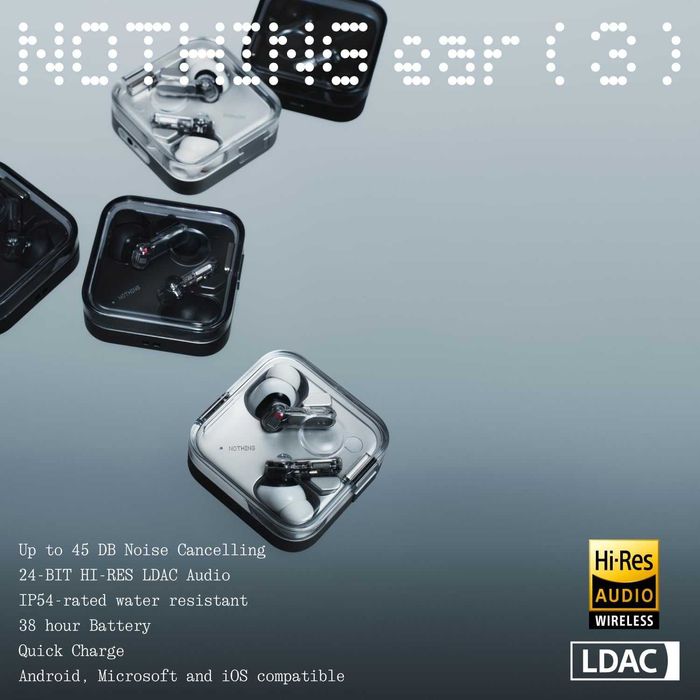 Слушалки Nothing Ear (3) - Super Mic в кутийката, Hi-Res Audio, ANC