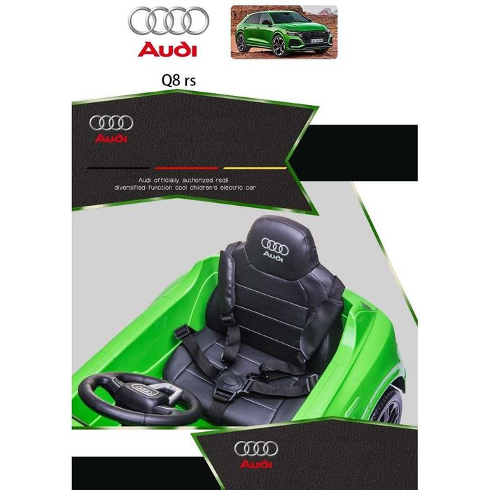Акумулаторна кола Audi RS Q8 с WiFi меки гуми и кожена седалка и MP3 12V металик
