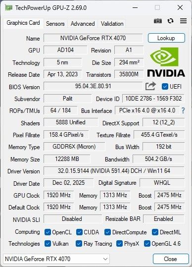 Palit RTX 4070 Dual 12Gb