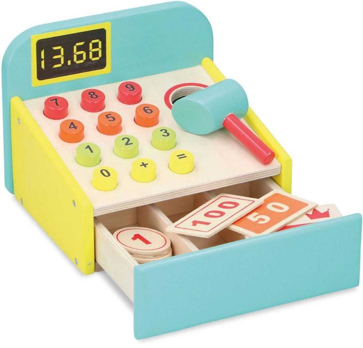 Детски дървени играчки Касов апарат Везна Тостер Кафемашина аксесоари