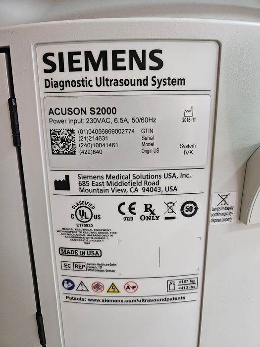 Ecograf Siemens Acuson S2000 HELX EVO, accesorii, stare foarte buna