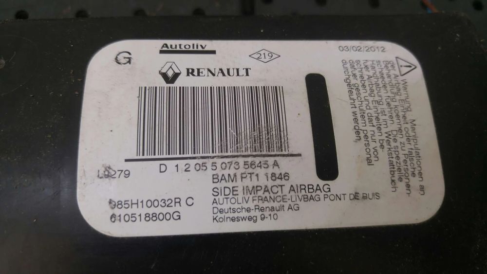 Airbag scaun stanga renault megane 3 985h10032rc