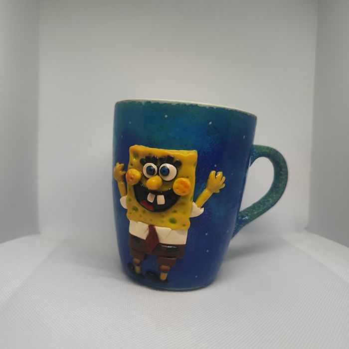 Ръчно изработена чаша от полимерна глина Sponge Bob-Спондж Боб за чай