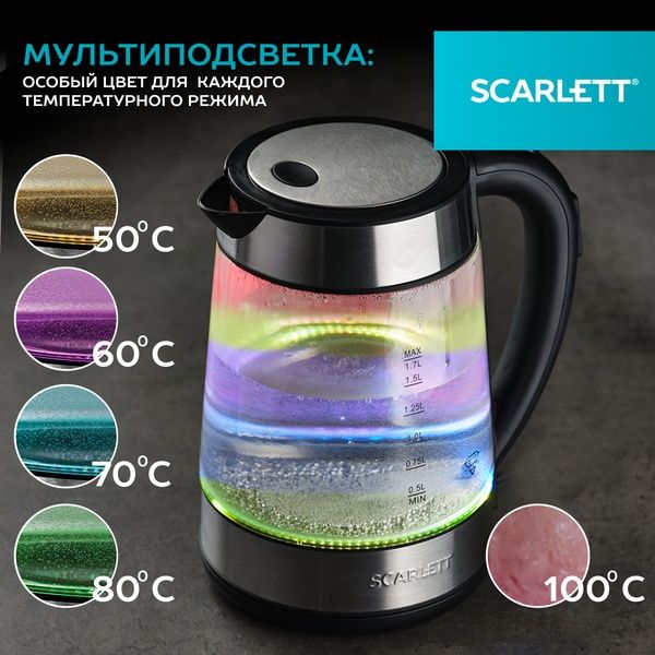 Электрический чайник SC-EK27G41, объем 1.7 л, c 5 температурными режим