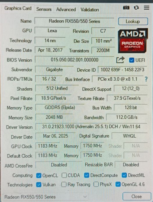 Видеокарта RX550