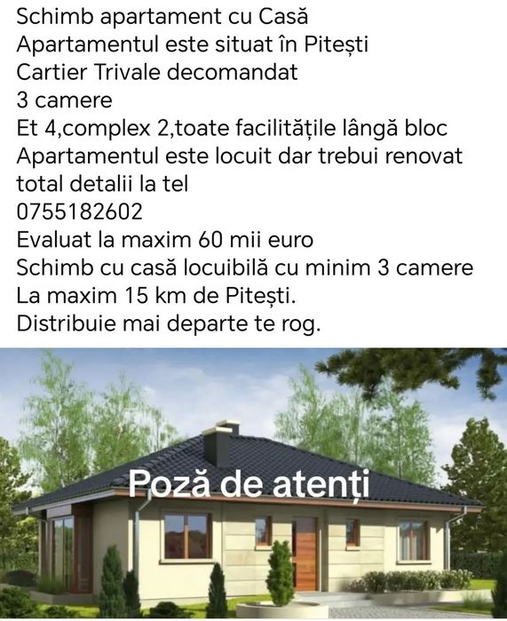 Schimb apartament cu casă