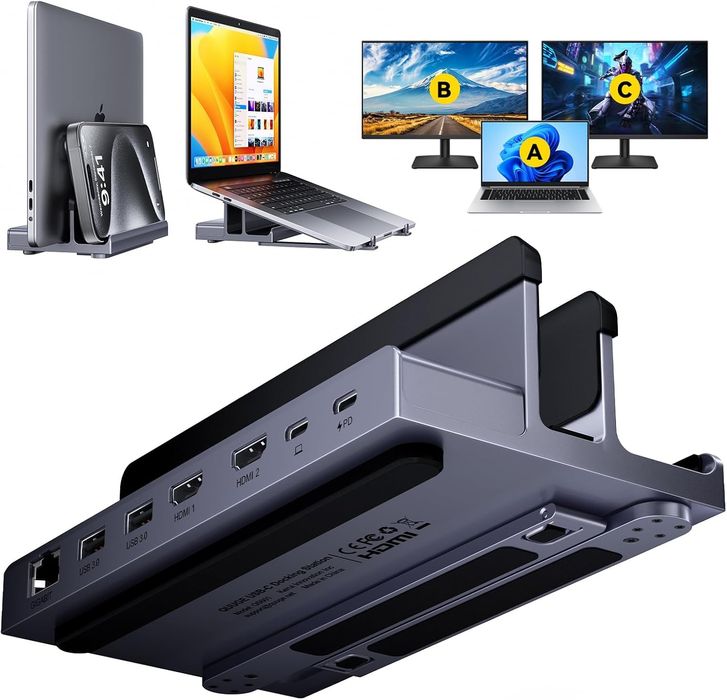 Stație de andocare pentru monitor dual: QUUGE suport USB C 7 în 1 cu H