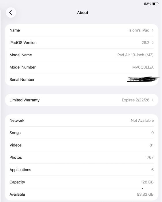 iPad Air 13-inch (M2) wifi + esim 128gb