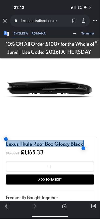 Cutie portbagaj auto lexus/Lexus Thule Roof Box Glossy Black