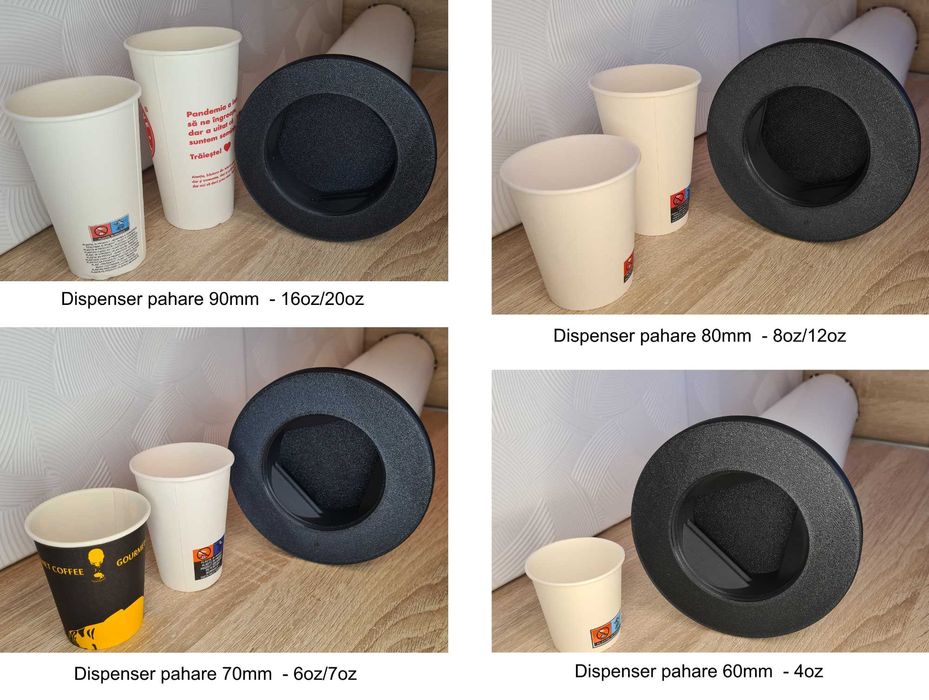 Dispenser pahare carton 4oz; 6oz/7oz; 8oz/12oz; 16oz/20oz - printat 3D