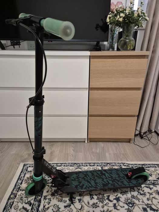 OXELO Trotinetă cu suspensii şi frâne pe ghidon Mid 5 gri-verde Copii