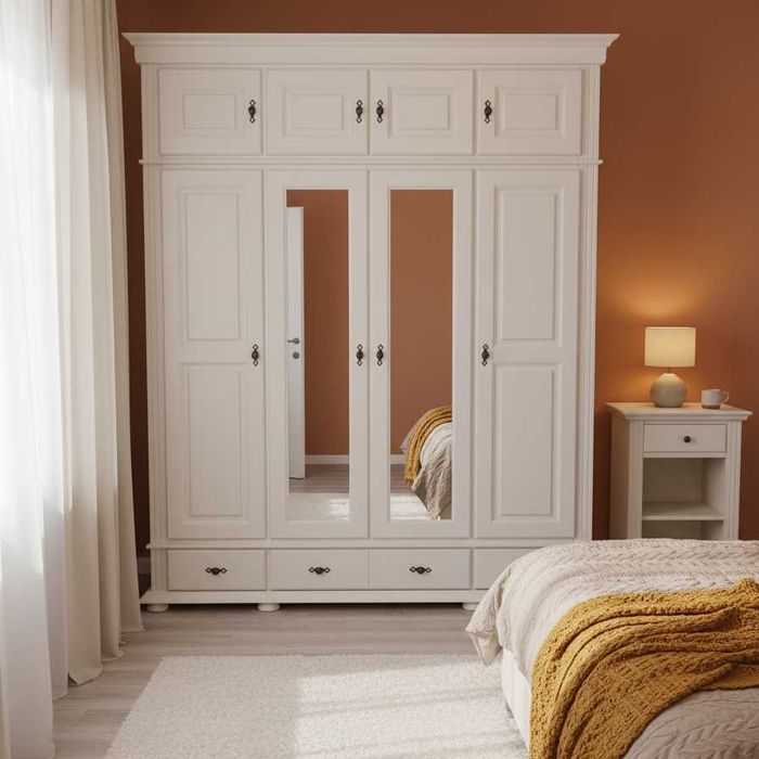 Dulap suprainaltat cu oglinda Seby, 4 + 4 usi + 3 sertare, lemn masiv