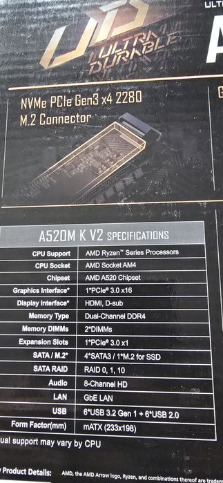 Placa Baza Gigabyte A520M K V2 Socket AM4 NVME M.2 Noua