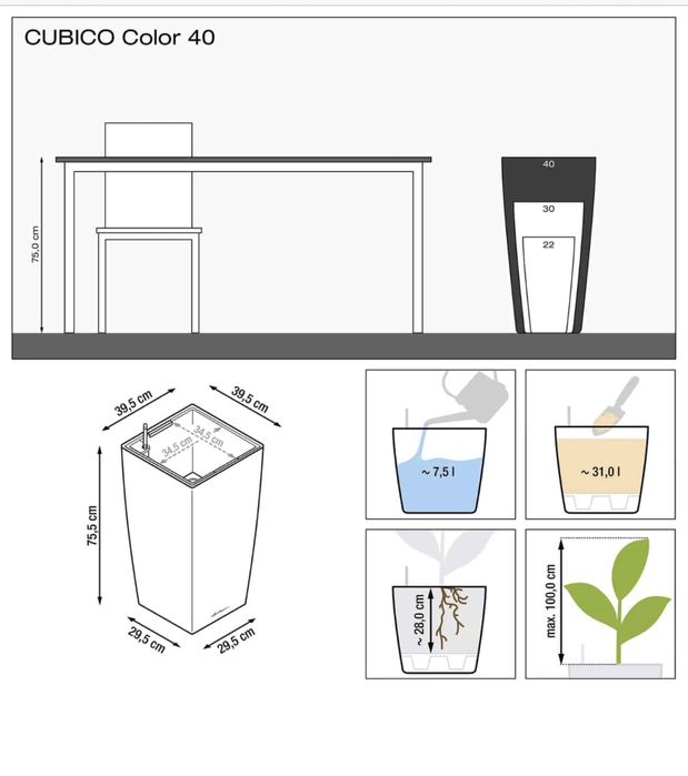 Ghiveci auto-irigant Lechuza Cubico 40