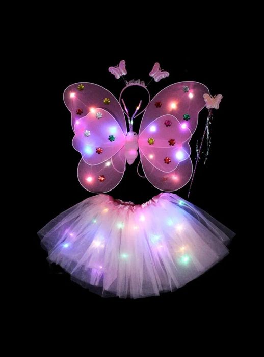 Set de zâne cu leduri ( fustițe, bentițe,aripi și bagheta)